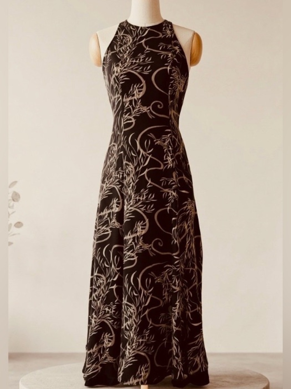 Y2K Banana Republic Silk Botanical Flowy Maxi Dress Size 4 Vintage Quiet Luxury
